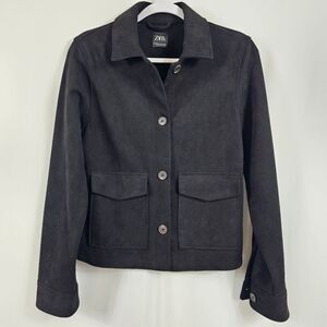 Zara Faux Suede Jacket in Black - Size M